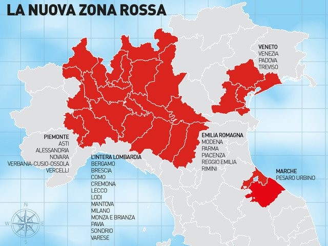 NUOVO DPCM: LOMBARDIA ZONA ROSSA 